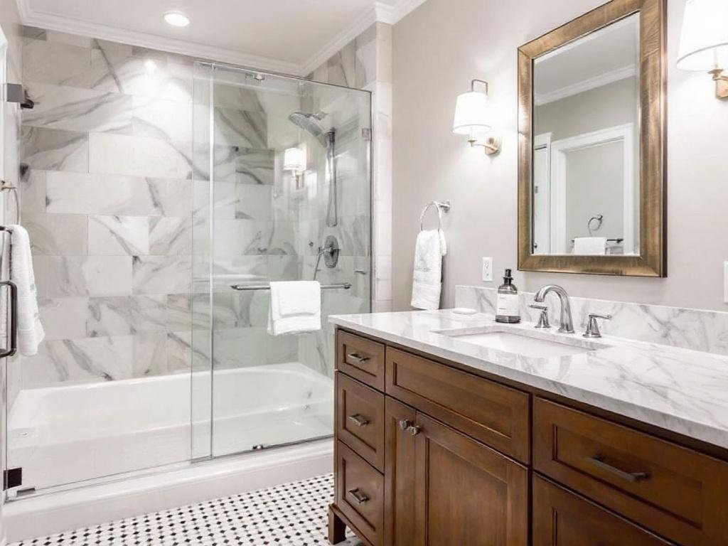 Modern renovations to a contemporary bathroom near Hopkinton with a fresh design.
