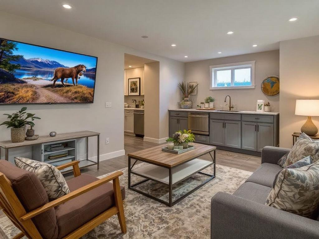 A modern and stylish finished basement representing the untapped potential of unused home space.