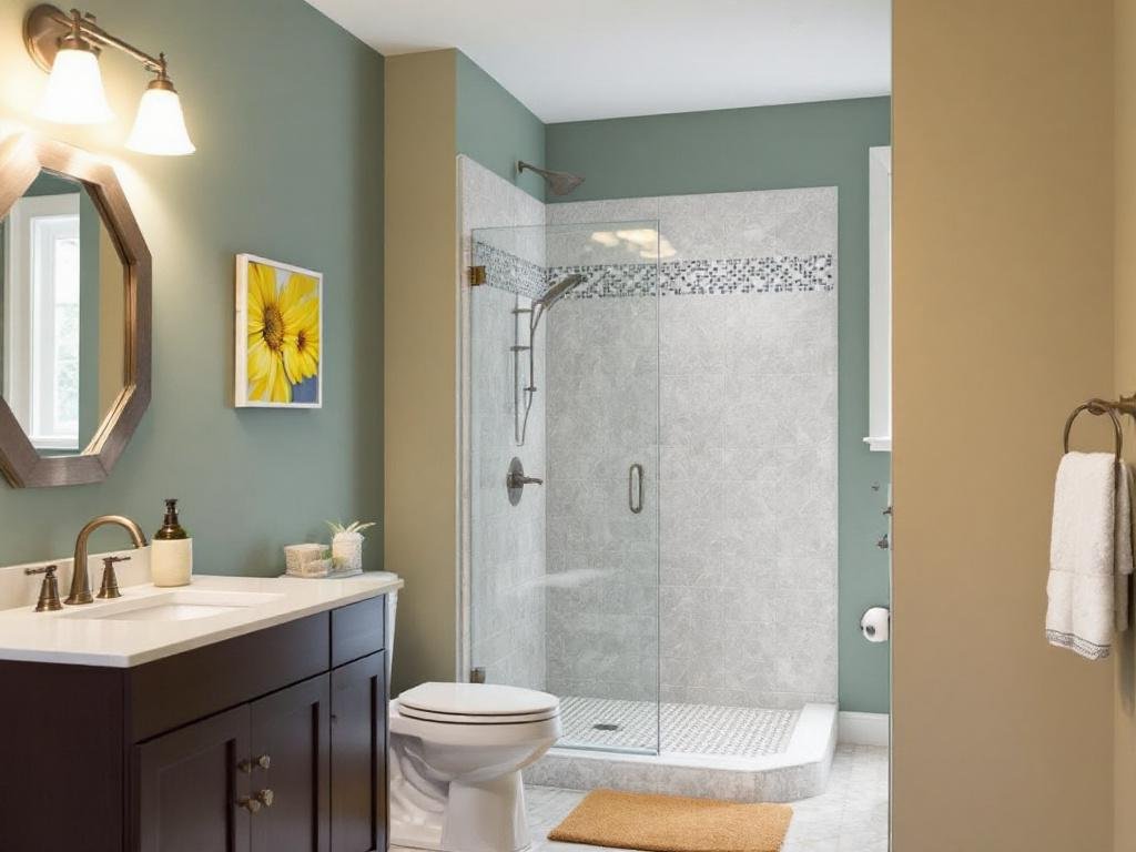 Caption: Freshly remodeled bathroom in a contemporary design, courtesy of superior interior painting services near Billerica MA. Blend of style and practicality. Modern Bathroom Remodel showcasing the power of interior painting in Billerica, MA - A fusion of functionality and aesthetics.
