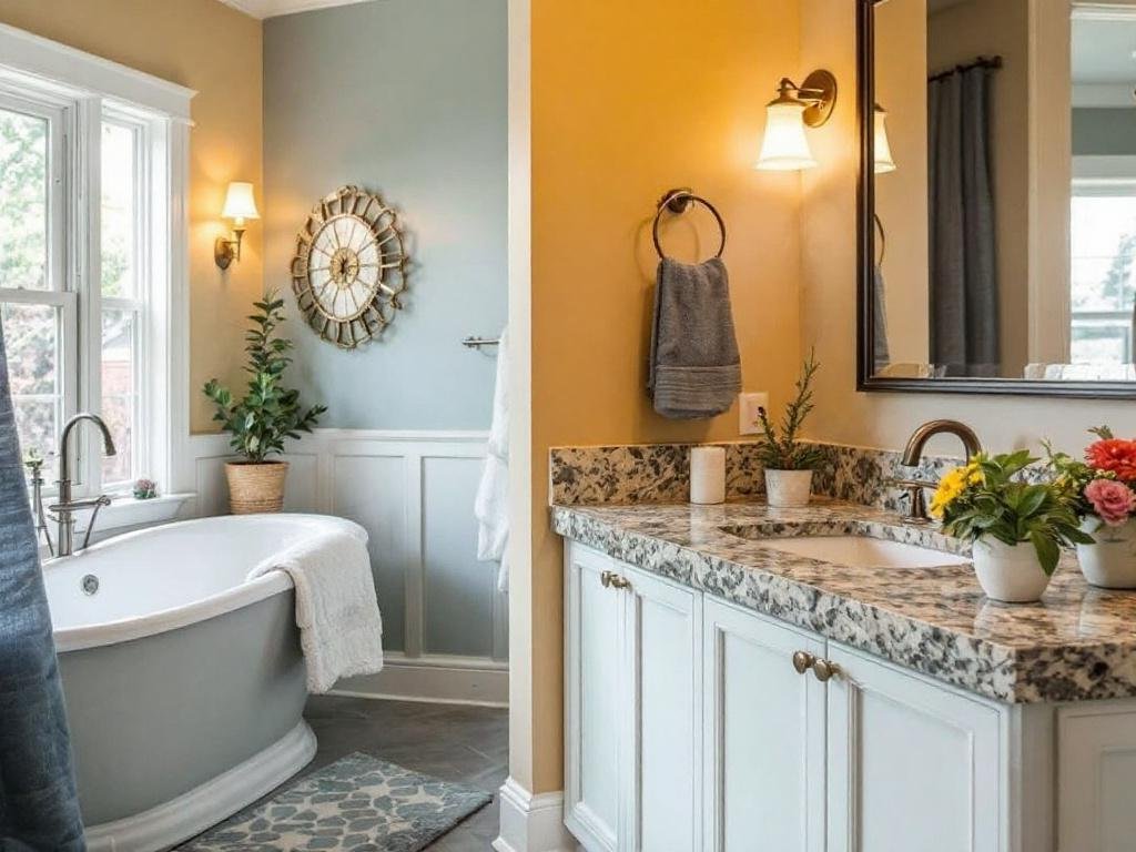 Harmonizing Practicality and Style through Interior Painting in Bathroom Remodeling Projects in Billerica, MA. Vibrant interior painting complementing a bathroom remodeling in Billerica MA.