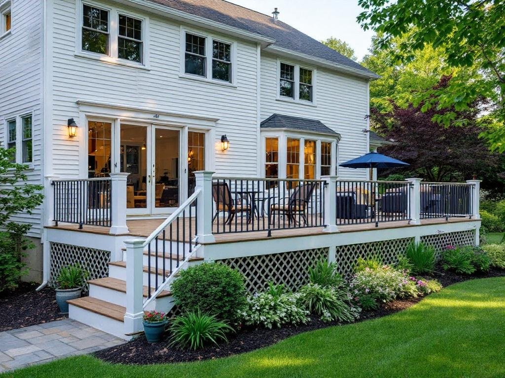 A newly constructed deck with modern, contemporary design by top-rated deck construction contractors in Newton, MA.