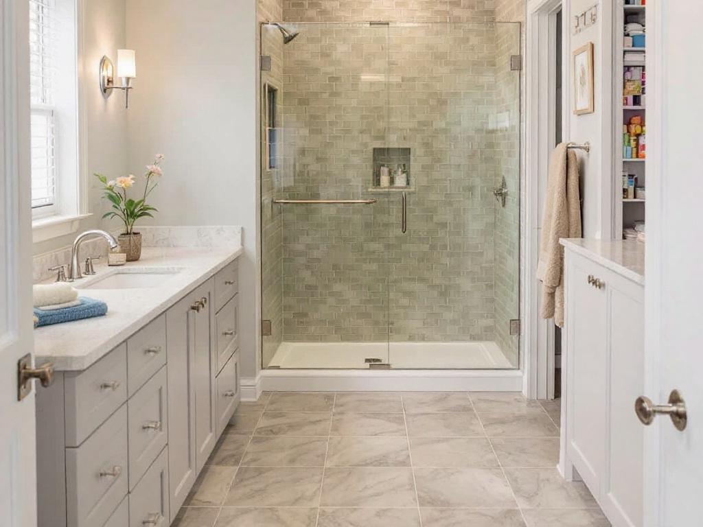 Professional tile flooring installers at work in a home near Winchester, MA.