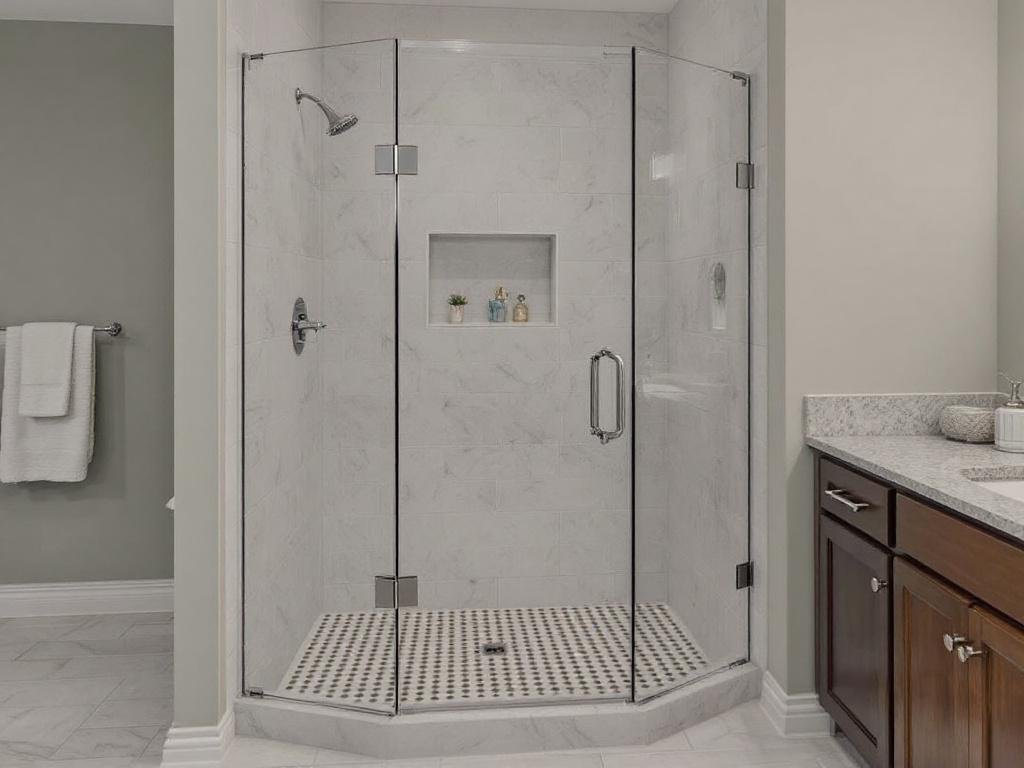 An illustration of custom walk-in shower installation for bathroom remodeling.