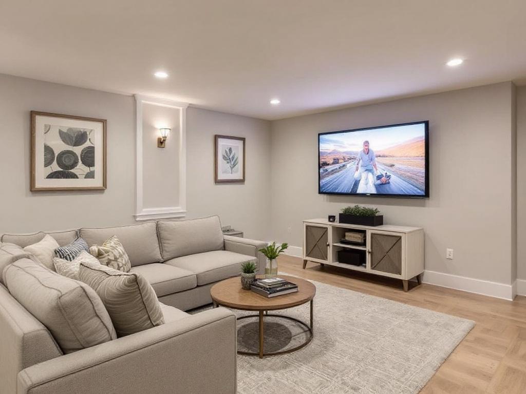 Alternative text: Modern and exceptional basement makeover by remodelers near Weymouth, MA.