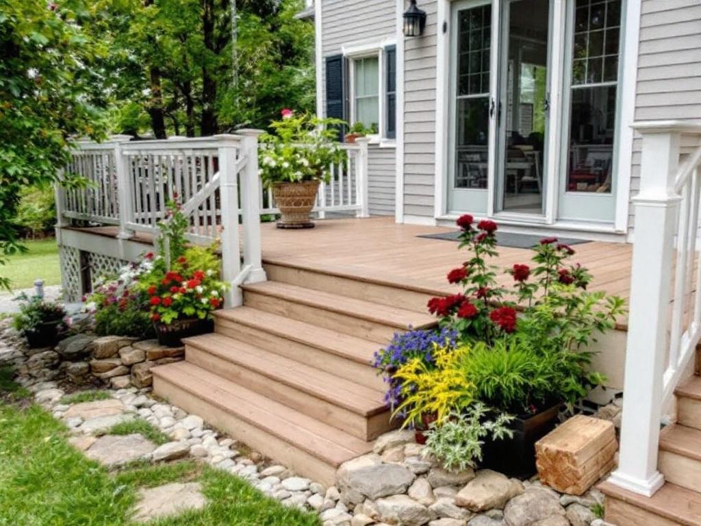 Modern deck installation in Ashland, MA, showcasing contemporary design details in a brand new house.