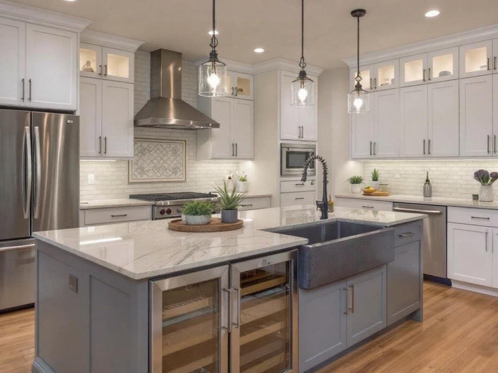 Caption: Experience the Ultimate Modern Kitchen Transformation with Randolph, MA's Top Remodeling Contractors. Vibrant, contemporary kitchen remodel in Randolph, MA, showcasing modern design elements.