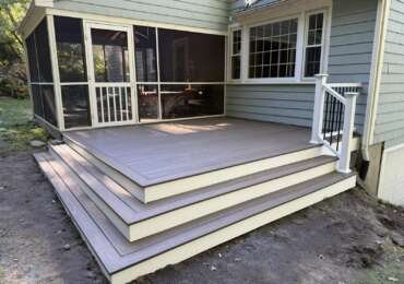 Trex Composite Deck with Wraparound Steps & New Porch Door — Acton, MA