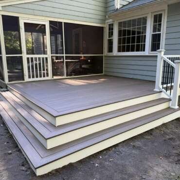 Trex Composite Deck with Wraparound Steps & New Porch Door — Acton, MA