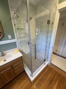 needham-walk-in-shower-custom-32x36-base Custom 32 x 36 inch shower base built on site, Needham MA